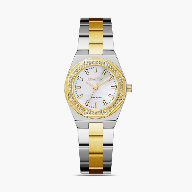 OMAX ساعة أنالوج معدنية بحزام مزدوج اللون للنساء - Image 1